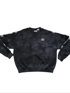 Champion Custom Fit Black Tie-Dye Crewneck Sweatshirt with Logo Sleeve‎ Detail